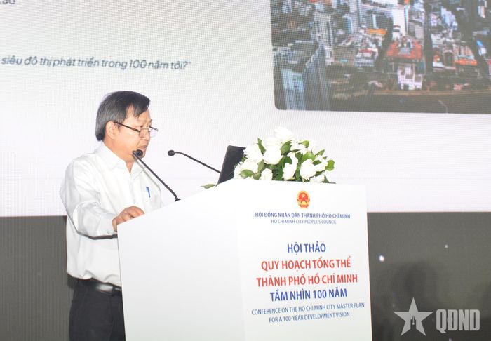  GS, TS Nguyễn Văn Phước, Chủ tịch Liên hiệp Các hội Khoa học - Kỹ thuật TP Hồ Chí Minh phát biểu.
