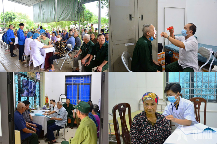 Các y, bác sĩ của Học viện Hậu cần và Trạm y tế xã Yên Trạch tổ chức khám, tư vấn sức khỏe cho các đối tượng chính sách, người cao tuổi trên địa bàn. 