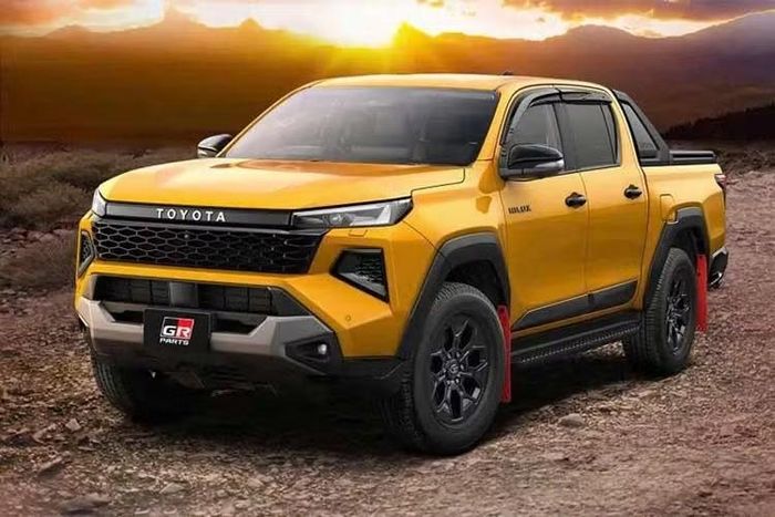 GR Parts bổ sung nhiều chi tiết thể thao cho Hilux Bên cạnh Modellista, khách hàng Nhật Bản còn có thể lựa chọn các gói nâng cấp từ GR Parts để mang đến diện mạo thể thao hơn cho Hilux. Danh mục phụ kiện bao gồm lưới tản nhiệt tổ ong màu đen, chắn bùn mang logo GR với hai tùy chọn màu đỏ hoặc đen, vè che mưa khí động học và hệ thống ống xả kép bằng thép không gỉ.