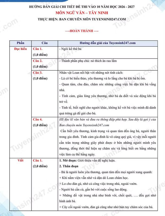 Gợi ý đáp án chỉ mang tính tham khảo.