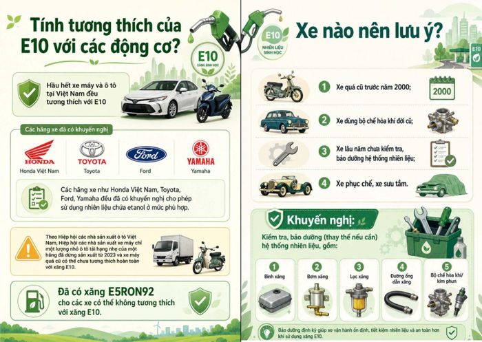 Theo cẩm nang của Bộ Công Thương, hầu hết các hãng xe như Honda, Toyota, Ford, Yamaha... đều khẳng định tính tương thích khi sử dụng xăng sinh học. Nguồn: Website Bộ Công Thương.