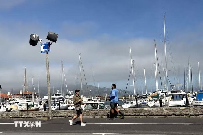 Du thuyền neo đậu trên Vịnh San Francisco, tạo nên khung cảnh thanh bình giữa lòng thành phố sôi động. (Ảnh: Ngọc Quang/TTXVN)