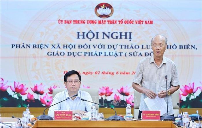 GS. TS Trần Ngọc Đường, Chủ nhiệm Hội đồng Tư vấn về Dân chủ - Pháp luật của Ủy ban Trung ương Mặt trận Tổ quốc Việt Nam phát biểu. Ảnh: Minh Đức/TTXVN