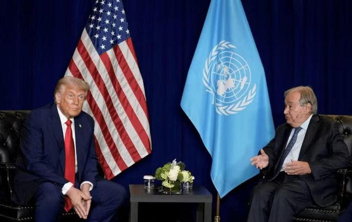 Tổng thống Mỹ Trump và Tổng thư ký Liên Hợp Quốc Guterres. Mỹ luôn đặt điều kiện cho việc đóng góp hội phí. Ảnh: Reuters.