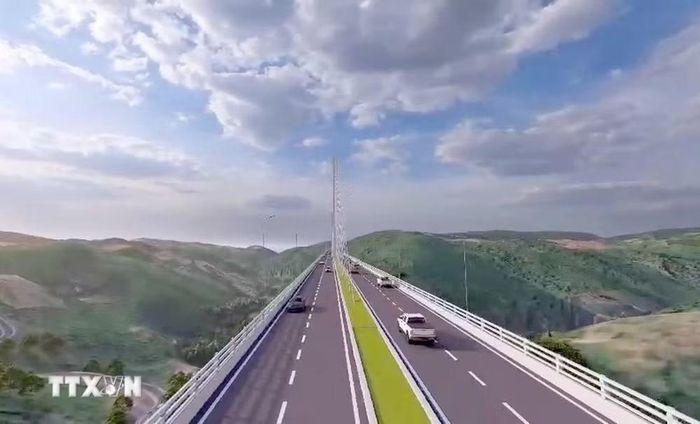 Phối cảnh cầu vượt sông Đồng Nai, thuộc dự án đường động lực từ Gia Nghĩa đi Bảo Lâm đang được các đơn vị tư vấn đề xuất. (Ảnh: TTXVN phát)