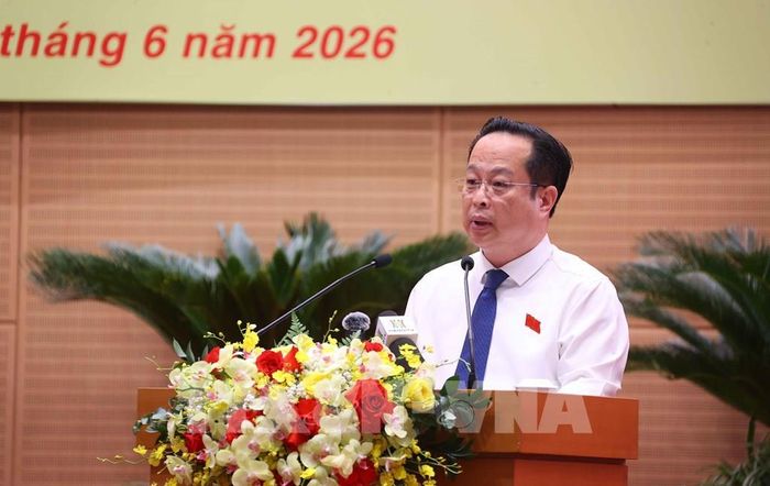 Phó Chủ tịch HĐND thành phố Hà Nội Trần Thế Cương phát biểu. Ảnh: Văn Điệp - TTXVN