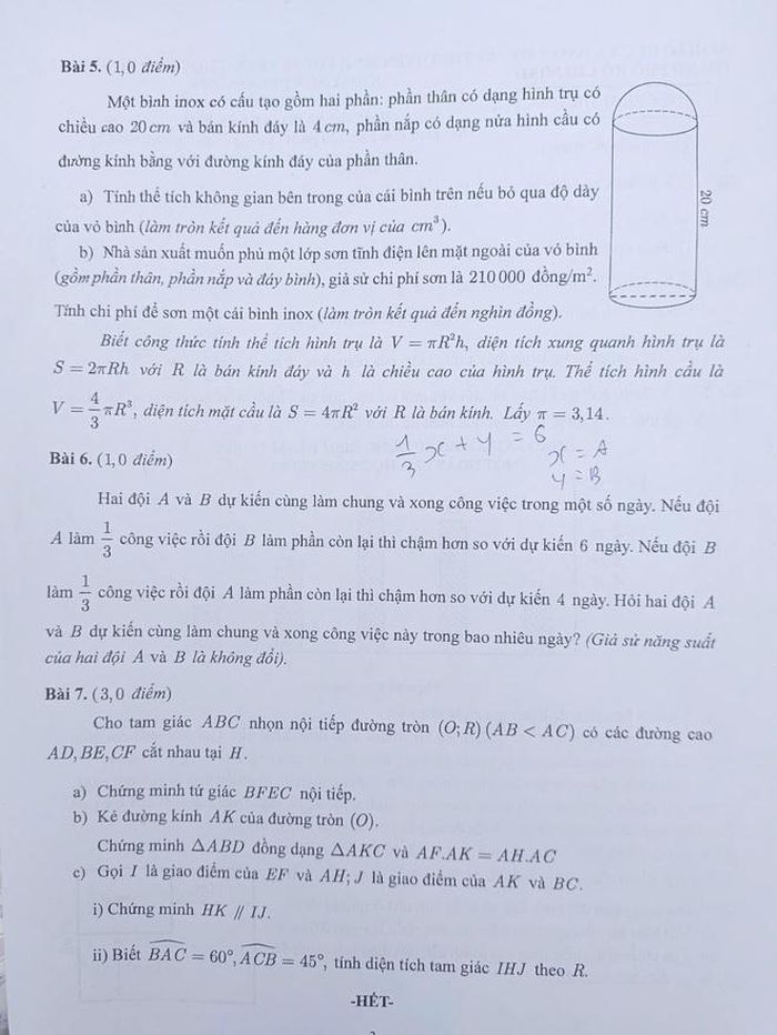 Đề thi toán lớp 10 công lập năm học 2026-2027 tại TPHCM.