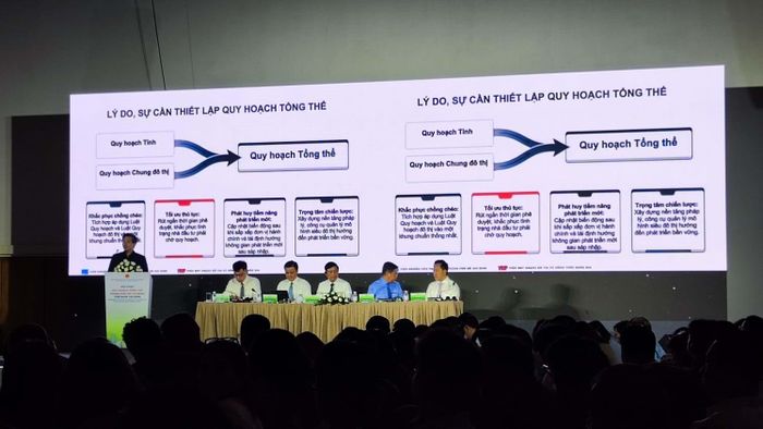 Ông Sầm Minh Tuấn, Phó Giám đốc Viện Quy hoạch đô thị và nông thôn quốc gia, báo cáo tóm tắt dự thảo Quy hoạch tổng thể TP.HCM tầm nhìn 100 năm.