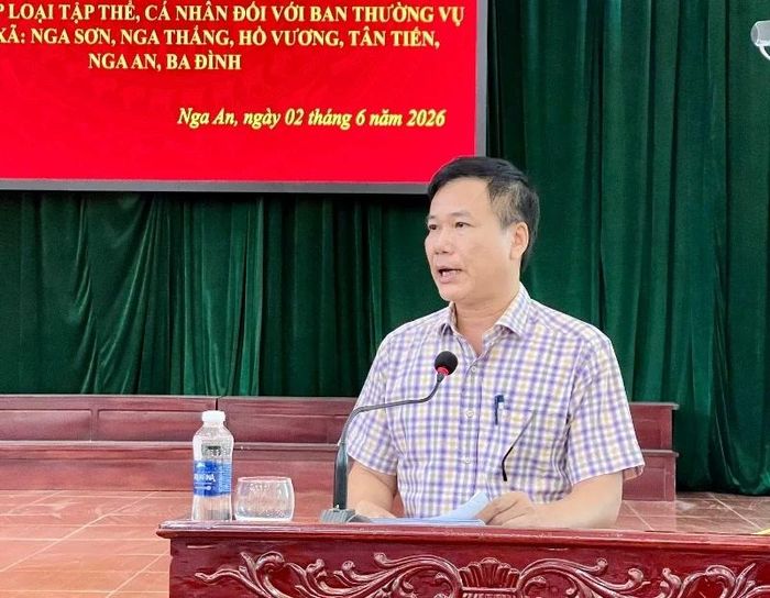 Lãnh đạo xã Nga An phát biểu tại hội nghị.