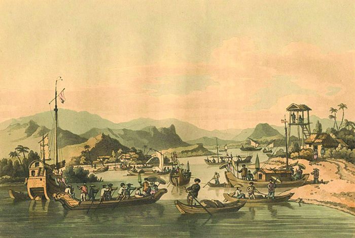 Thuyền bè trên sông Hội An vào thế kỷ 18. Tranh do William Alexander vẽ khi tham gia phái bộ của Macartney ghé Đàng Trong vào năm 1792 - 1794. Ảnh Tư liệu.
