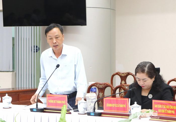 Lãnh đạo Thống kê thành phố Đồng Nai phát biểu tại buổi làm việc. Ảnh: Ngọc Liên