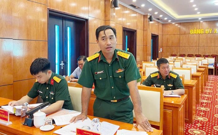 Lãnh đạo Bộ CHQS tỉnh phát biểu tại hội nghị.