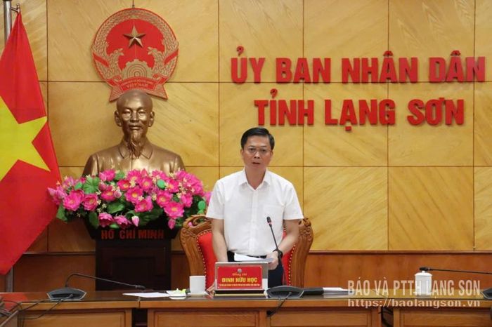 Đồng chí Đinh Hữu Học, Ủy viên Ban Thường vụ Tỉnh ủy, Phó Chủ tịch Thường trực UBND tỉnh, Tổ phó Thường trực Tổ công tác liên ngành thực hiện Công điện 38 của tỉnh phát biểu tại hội nghị