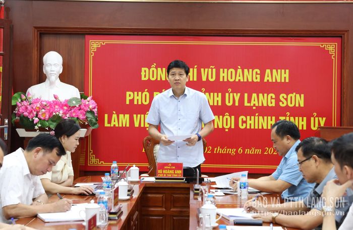 Đồng chí Vũ Hoàng Anh, Phó Bí thư Tỉnh ủy phát biểu kết luận buổi làm việc
