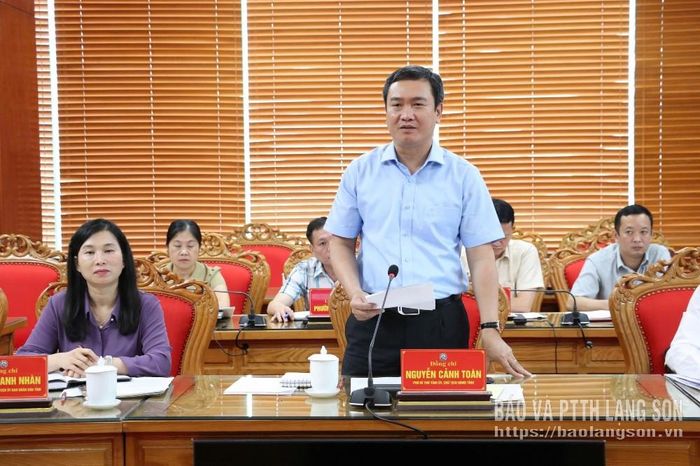 Đồng chí Nguyễn Cảnh Toàn, Phó Bí thư Tỉnh ủy, Chủ tịch UBND tỉnh phát biểu tại buổi làm việc