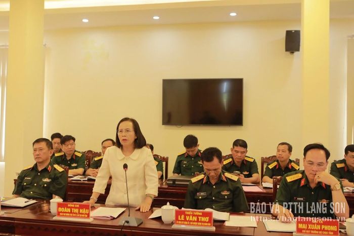 Đồng chí Đoàn Thị Hậu, Phó Bí thư Thường trực Tỉnh ủy, Chủ tịch HĐND tỉnh phát biểu tại buổi làm việc với đoàn kiểm tra