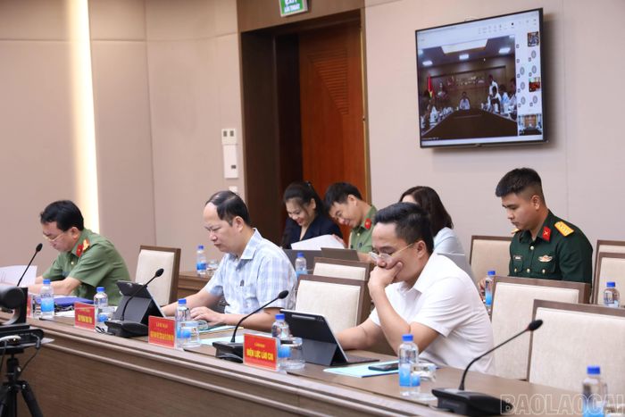 Các đại biểu tham dự hội nghị tại điểm cầu tỉnh Lào Cai.