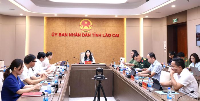 Đồng chí Vũ Thị Hiền Hạnh - Phó Chủ tịch UBND tỉnh, Trưởng Ban Chỉ đạo Kỳ thi tốt nghiệp THPT năm 2026 tỉnh Lào Cai chủ trì hội nghị tại điểm cầu Lào Cai.