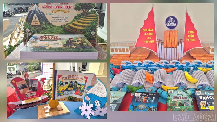 Các bài dự thi Đại sứ Văn hóa đọc và mô hình xếp sách nghệ thuật được trưng bày tại chương trình.