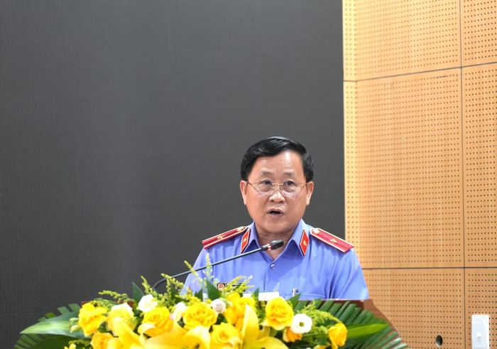 Đồng chí Hồ Thanh Hải, Bí thư Đảng ủy, Viện trưởng Viện KSND tỉnh phát biểu tại lễ ký kết - Ảnh: T.Đ