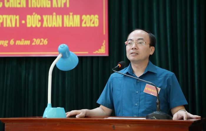 Đồng chí Nguyễn Đăng Bình giao nhiệm vụ diễn tập tác chiến địa bàn phòng thủ Khu vực I - Đức Xuân.