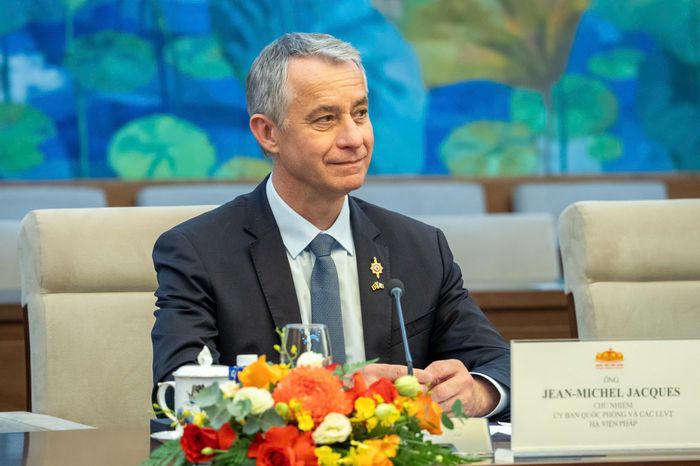 Chủ nhiệm Ủy ban Quốc phòng và Các lực lượng vũ trang, Hạ viện Pháp Jean Michel Jacques phát biểu