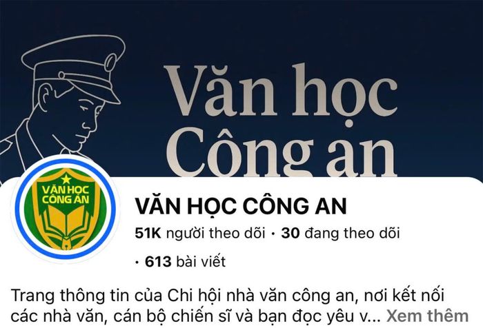 Giao diện Trang Fanpage Văn học Công an.