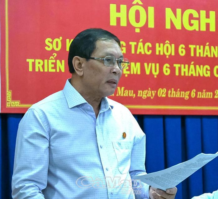  Ông Nguyễn Xuân Tình, Phó Chủ tịch Hội Nạn nhân chất độc da cam/dioxin tỉnh, báo cáo kết quả thực hiện nhiệm vụ công tác Hội trong 6 tháng đầu năm.