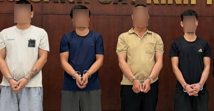 Các đối tượng (từ trái qua phải): Lâm Văn Hưng, Trần Văn Nghĩa, Nguyễn Văn Định và Lưu Văn Thiệp. Ảnh: Công an TP.HCM.