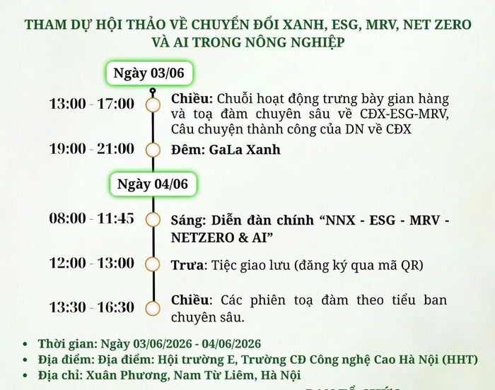 Chương trình hội thảo công nghệ xanh ngày 3 và 4/6. Ảnh: AT