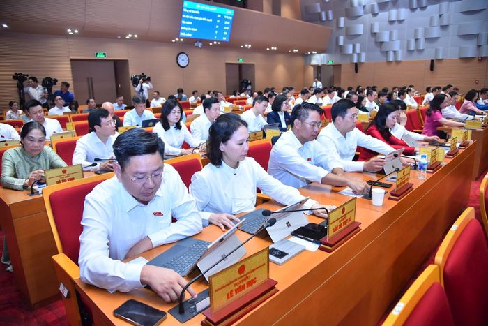 Đại biểu HĐND thành phố biểu quyết tại kỳ họp. Ảnh: Thành Thái