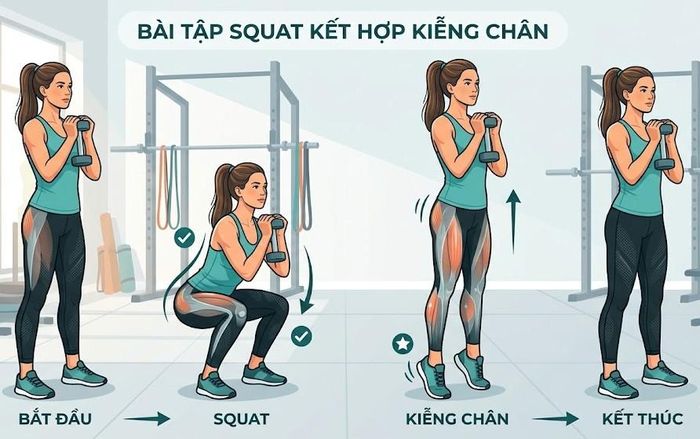 Squat kết hợp kiễng chân.
