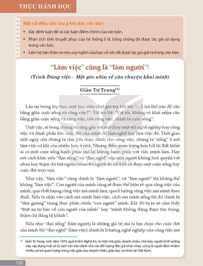 Đoạn trích “Làm việc cũng là làm người” trong sách “Ngữ văn 11”, bộ Kết nối tri thức với cuộc sống