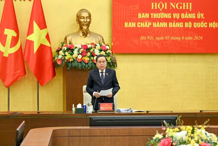 Bí thư Đảng ủy Quốc hội, Chủ tịch Quốc hội Trần Thanh Mẫn phát biểu khai mạc hội nghị. (Ảnh: DUY LINH)