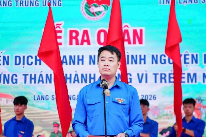 Đồng chí Đoàn Thành Công, Phó Chủ tịch Ủy ban Mặt trận Tổ quốc Việt Nam tỉnh, Bí thư Tỉnh đoàn, Chủ tịch Hội Liên hiệp thanh niên Việt Nam tỉnh Lạng Sơn phát biểu tại buổi lễ.