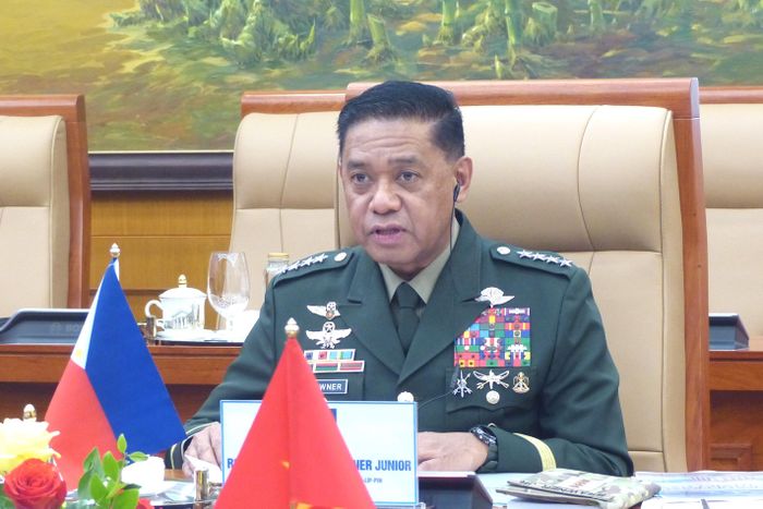  Đại tướng Romeo Brawner Junior phát biểu tại hội đàm. Ảnh: TRẦN BÌNH 