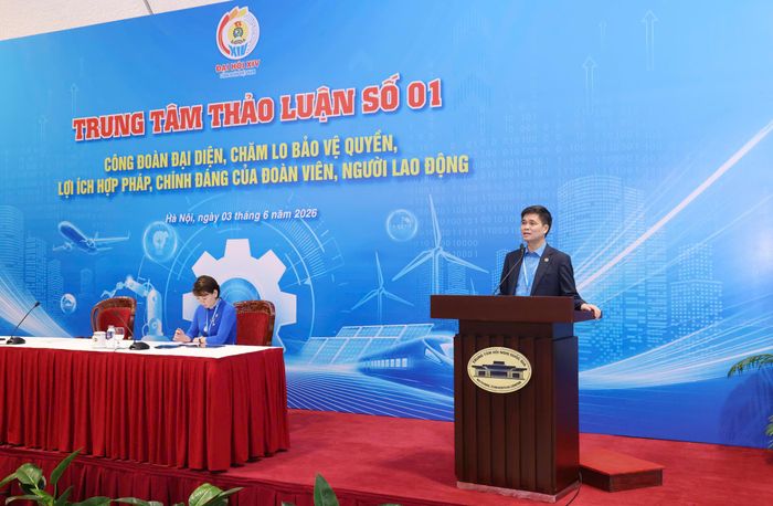  Phó Chủ tịch Tổng LĐLĐ Việt Nam Ngọ Duy Hiểu phát biểu tại phiên thảo luận. Ảnh: QUANG PHÚC 
