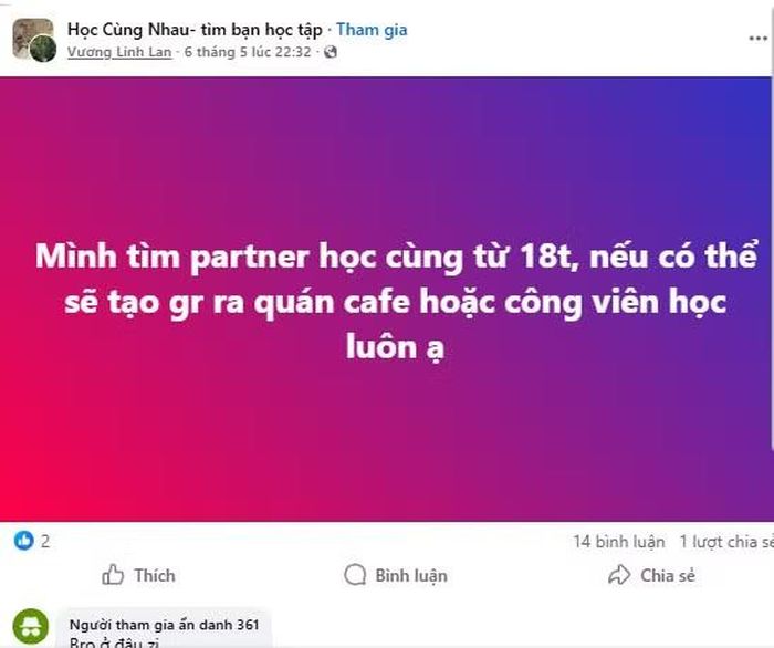 Nhiều bạn học sinh/sinh viên còn đăng tải trên các hội nhóm để tìm bạn học cùng.