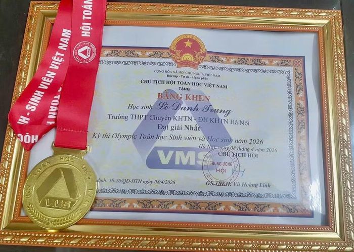 Lê Danh Trung giành giải Nhất Kỳ thi Olympic Toán học sinh viên và học sinh năm 2026 do Hội Toán học Việt Nam tổ chức.
