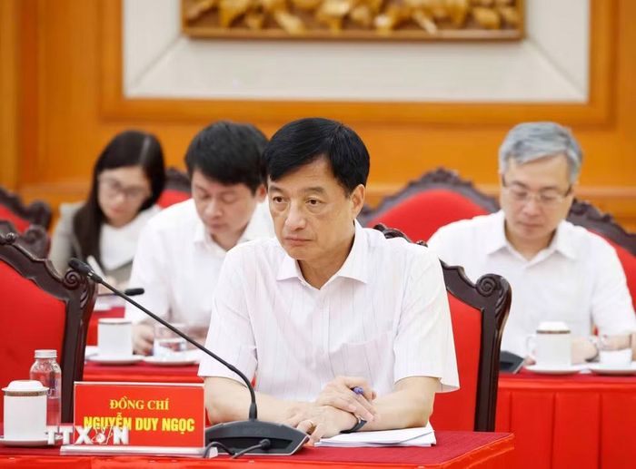 Đồng chí Nguyễn Duy Ngọc, Ủy viên Bộ Chính trị, Bí thư Trung ương Đảng, Trưởng Ban Tổ chức Trung ương dự cuộc họp. (Ảnh: Thống Nhất/TTXVN)