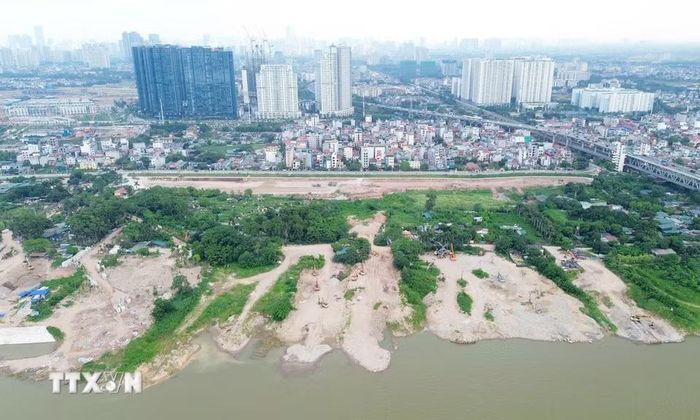 Công viên đầu tiên trên Trục đại lộ cảnh quan sông Hồng chuẩn bị được triển khai. (Ảnh: Quốc Khánh/TTXVN)
