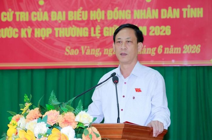 Đại biểu Mai Văn Hải, Ủy viên Ban Thường vụ Tỉnh ủy, Bí thư Đảng ủy, Chủ tịch HĐND xã Sao Vàng thông báo tới cử tri dự kiến nội dung, chương trình kỳ họp thường lệ giữa năm 2026 của HĐND tỉnh.