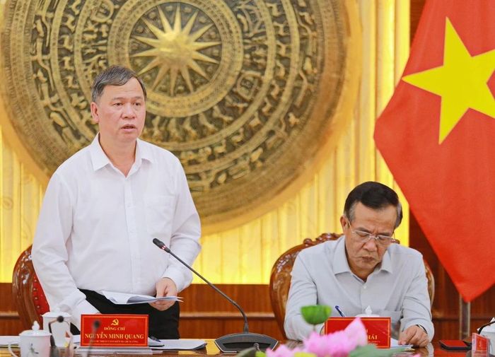Đồng chí Nguyễn Minh Quang, Phó Chủ nhiệm Ủy ban Kiểm tra Trung ương phát biểu tại hội nghị.