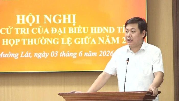 Cử tri phát biểu tại hội nghị.