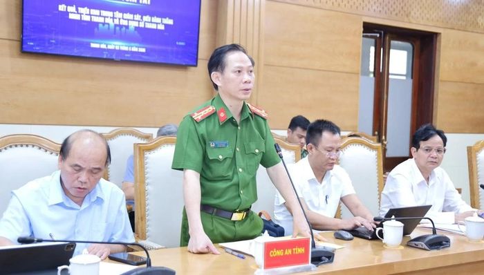 Đại diện Công an tỉnh phát biểu tại hội nghị.