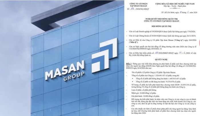  Masan (MSN) phát hành 14,4 triệu cổ phiếu ESOP giá 10.000 đồng 