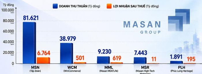  Doanh thu thuần và lợi nhuận sau thuế của MSN và các doanh nghiệp thuộc hệ sinh thái MSN trong năm 2025. 
