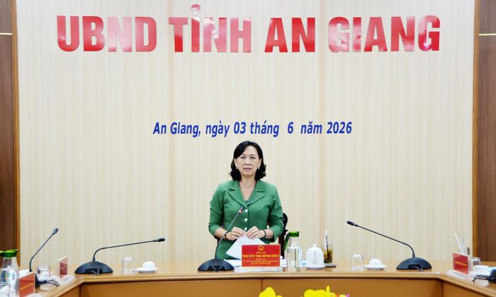 Phó Chủ tịch UBND tỉnh An Giang Nguyễn Thị Minh Thúy phát biểu kết luận buổi làm việc.