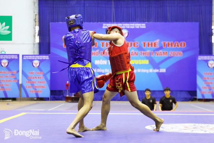 Các vận động viên thi đấu nội dung Sanda. Ảnh: Huy Anh
