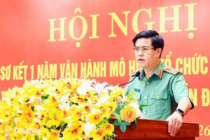 Ủy viên Ban Thường vụ Thành ủy, Giám đốc Công an thành phố Nguyễn Đức Hải phát biểu tham luận tại hội nghị. Ảnh: Công Nghĩa